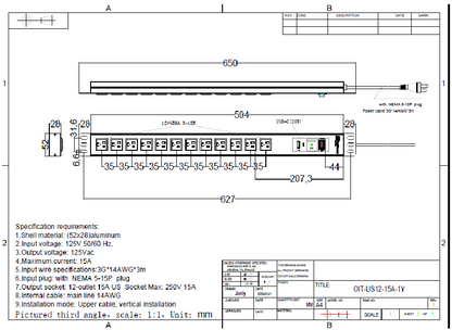 GridFrame™ 12-Outlet ETL-Listed PDU (UL 962A, 15A, 125V)